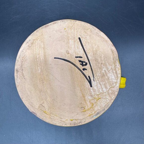 Vintage Pottery Mug Creamer Jug MCM Bitossi Italy Handmade Yellow Green Italian - Picture 7 of 10